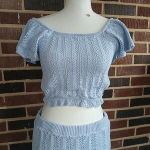 Freshman Sky Blue Knit Crop Top